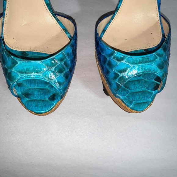 Alexandre Birman Blue Python Leather Platform Heels Pumps Sandals Shoes 7.5 - Picture 4 of 10